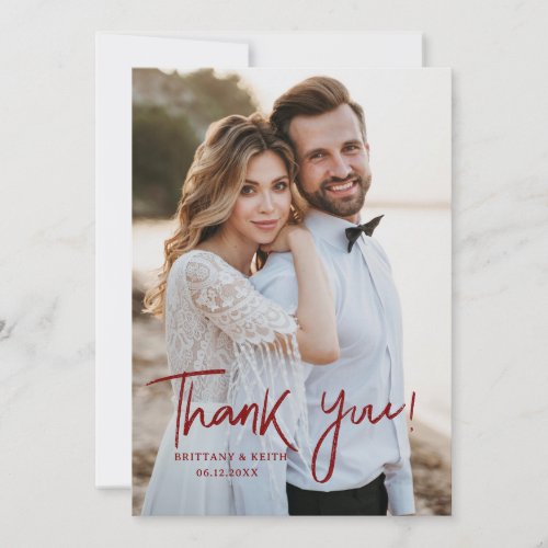 Simple Script Modern Wedding Photo Thank You Card