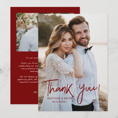 Simple Script Modern Wedding Photo Thank You Card