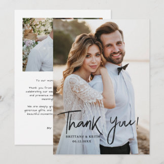 Simple Script Modern Wedding Photo Thank You Card