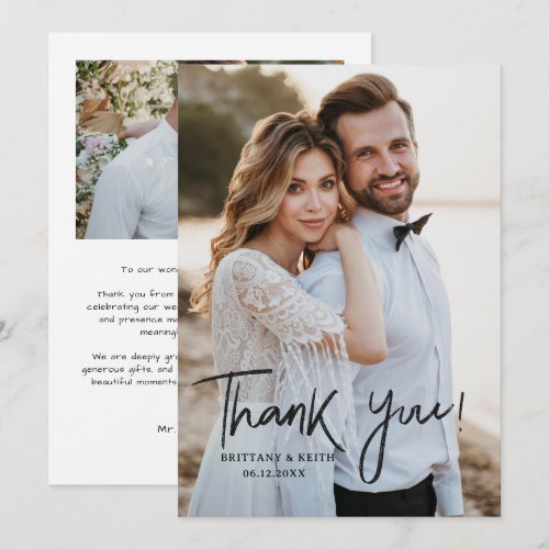 Simple Script Modern Wedding Photo Thank You Card