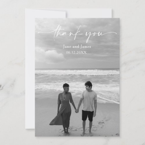 Simple Script Modern Wedding Photo Thank You Card