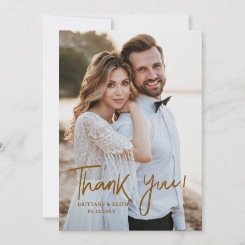 Simple Script Modern Wedding Photo Thank You Card