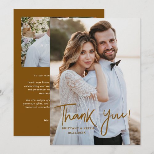 Simple Script Modern Wedding Photo Thank You Card