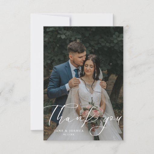 Simple Script Modern Wedding Photo Thank You Card | Zazzle