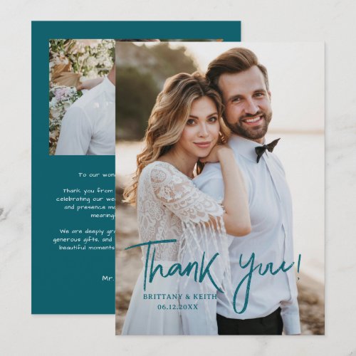 Simple Script Modern Wedding Photo Thank You Card