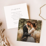 Simple Script Modern Wedding Photo Thank You Note Card<br><div class="desc">Show your appreciation with our Simple Script Modern Wedding Photo Thank You Note Card.</div>