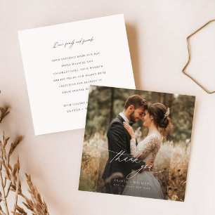 Simple Script Modern Wedding Photo Thank You Note Card
