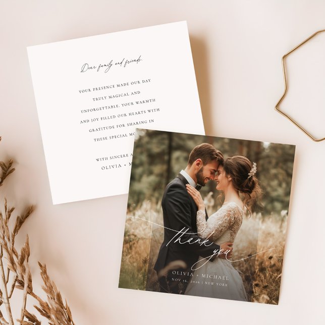 Simple Script Modern Wedding Photo Thank You Note Card (Creator Uploaded)