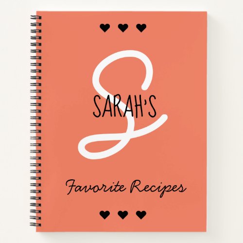 Simple Script Monogram Favorite Recipes Coral Notebook