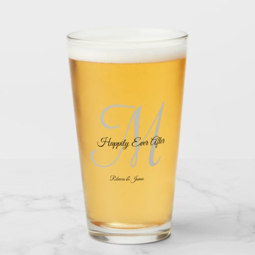 Simple Script Monogram Happily Ever After Wedding Glass