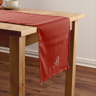 Simple Script Monogram Initial Red Short Table Runner
