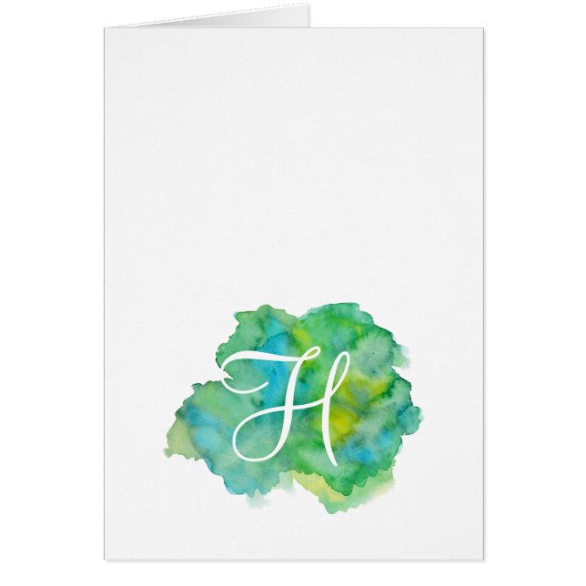 Simple Script Monogram Note Cards-  Green Waters (Front)