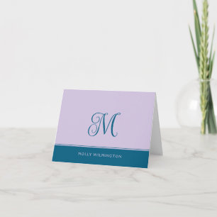Simple Script Monogram Purple and Blue Note Cards