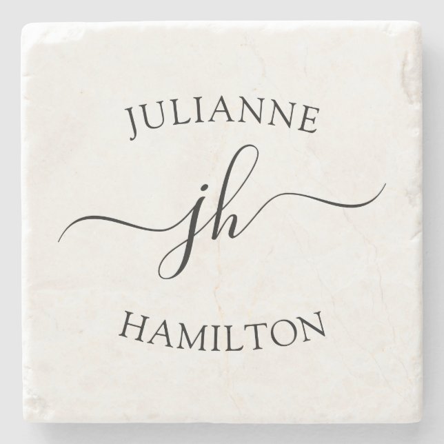Simple Script Monogram Stone Coaster (Front)