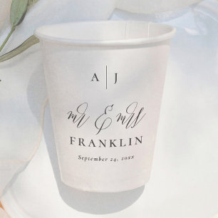 Simple Script Mr & Mrs Monogram Wedding Paper Cups