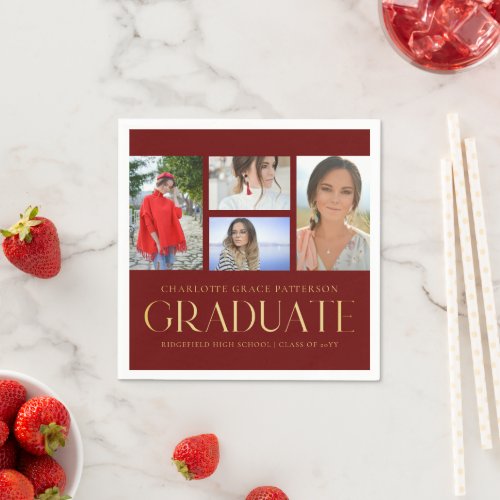 Simple Script Multi Photo Grad Graduation Party Napkins