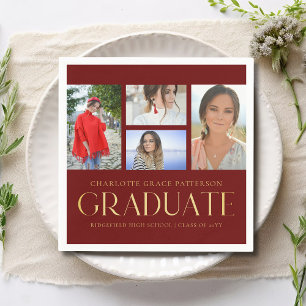 Simple Script Multi Photo Grad Graduation Party Napkins