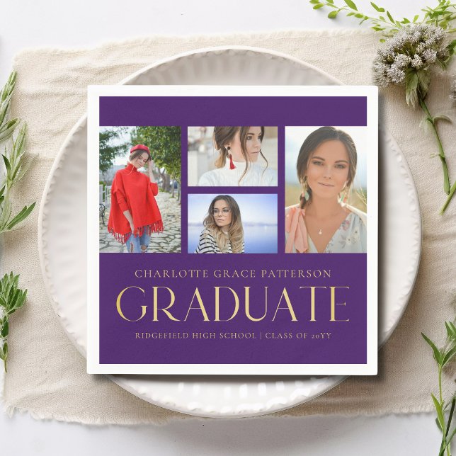 Simple Script Multi Photo Grad Graduation Party Napkins (Creator Uploaded)