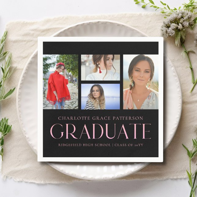 Simple Script Multi Photo Grad Graduation Party Napkins (Creator Uploaded)