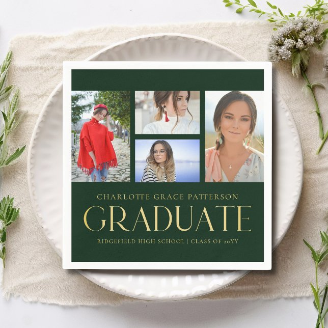 Simple Script Multi Photo Grad Graduation Party Napkins (Creator Uploaded)