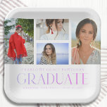 Simple Script Multi Photo Grad Graduation Party Paper Plates<br><div class="desc">Simple Script Multi Photo Grad Graduation Party Paper Plates Tableware features four of your favorite photos of your college or high school graduate on the front with the elegant modern purple calligraphy script "Graduate" overlay. Personalize with name, class of and school or college. Simple, stylish and classy. Created by ©Evco...</div>