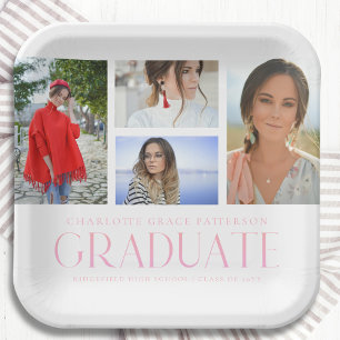 Simple Script Multi Photo Grad Graduation Party Paper Plates