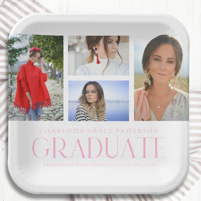 Simple Script Multi Photo Grad Graduation Party Paper Plates (Creator Uploaded)