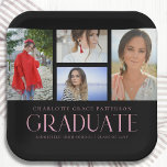 Simple Script Multi Photo Grad Graduation Party Paper Plates<br><div class="desc">Simple Script Multi Photo Grad Graduation Party Paper Plates Tableware features four of your favorite photos of your college or high school graduate on the front with the elegant modern pink calligraphy script "Graduate" overlay. Personalize with name, class of and school or college. Simple, stylish and classy. Created by ©Evco...</div>