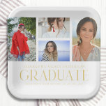 Simple Script Multi Photo Grad Graduation Party Paper Plates<br><div class="desc">Simple Script Multi Photo Grad Graduation Party Paper Plates Tableware features four of your favorite photos of your college or high school graduate on the front with the elegant modern gold calligraphy script "Graduate" overlay. Personalize with name, class of and school or college. Simple, stylish and classy. Created by ©Evco...</div>