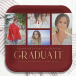 Simple Script Multi Photo Grad Graduation Party Paper Plates<br><div class="desc">Simple Script Multi Photo Grad Graduation Party Paper Plates Tableware features four of your favorite photos of your college or high school graduate on the front with the elegant modern gold calligraphy script "Graduate" overlay. Personalize with name, class of and school or college. Simple, stylish and classy. Created by ©Evco...</div>