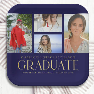 Simple Script Multi Photo Grad Graduation Party Paper Plates