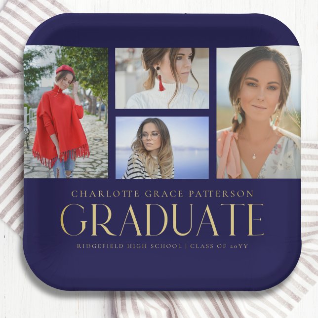 Simple Script Multi Photo Grad Graduation Party Paper Plates (Creator Uploaded)