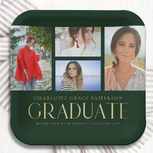 Simple Script Multi Photo Grad Graduation Party Paper Plates