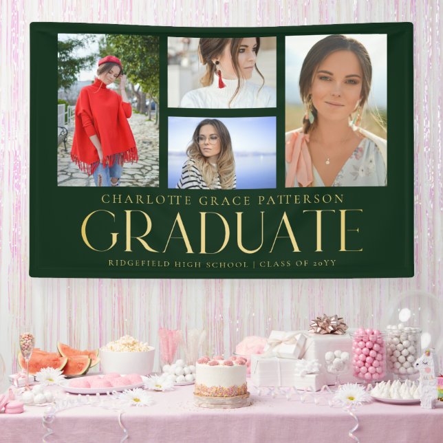 Simple Script Multi Photo Graduation Announcement  Banner (Party)