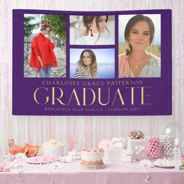 Simple Script Multi Photo Graduation Announcement  Banner (Party)