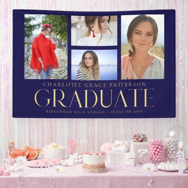 Simple Script Multi Photo Graduation Announcement Banner (Party)