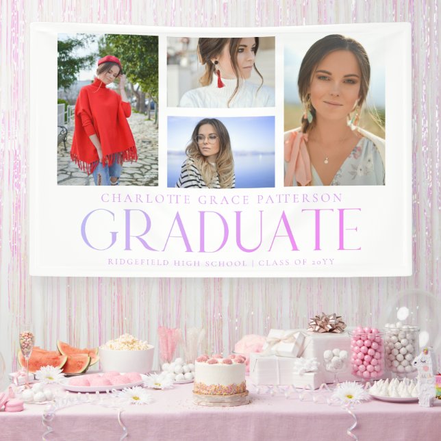 Simple Script Multi Photo Graduation Announcement  Banner (Party)