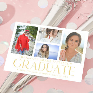 Simple Script Multi Photo Graduation Announcement  Postcard