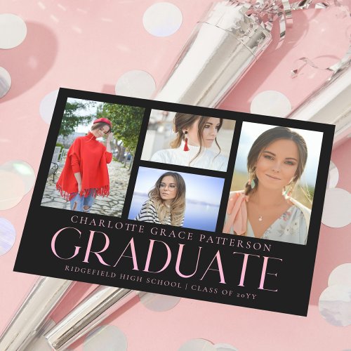 Simple Script Multi Photo Graduation Announcement Postcard