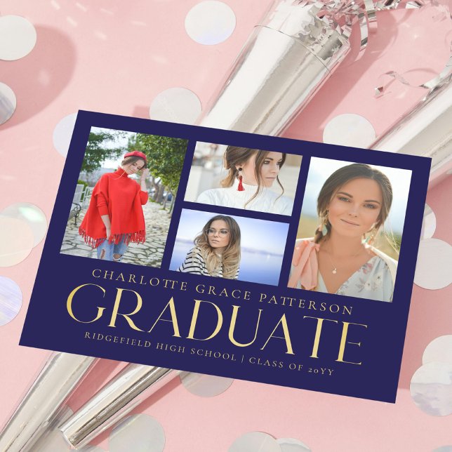 Simple Script Multi Photo Graduation Announcement  Postcard (Creator Uploaded)