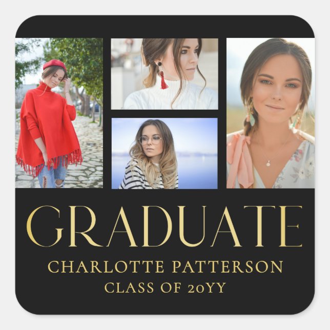 Simple Script Multi Photo Graduation Announcement Square Sticker (Front)