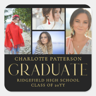 Simple Script Multi Photo Graduation Announcement Square Sticker