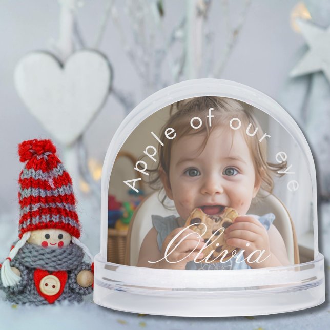Simple Script Name 2 Photos Cute Personalized Snow Globe (Creator Uploaded)