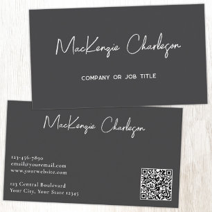 Simple Script Name and Text QR Code Slate Gray Business Card