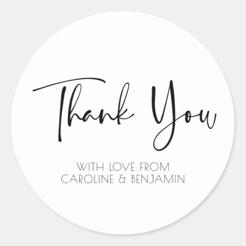 Simple Script Name Black and White Thank You  Classic Round Sticker