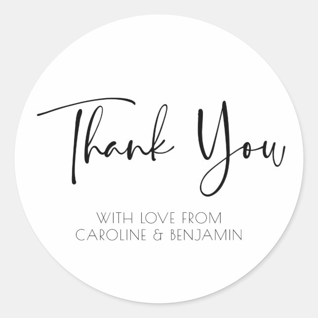 Simple Script Name Black and White Thank You  Classic Round Sticker (Front)