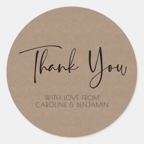 Simple Script Name Brown Kraft Paper Thank You Classic Round Sticker