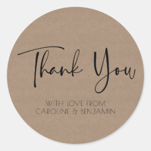 Simple Script Name Brown Kraft Paper Thank You Classic Round Sticker