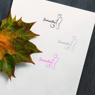 Simple Script Name Cat Rubber Stamp