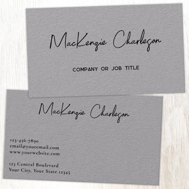Simple Script Name Modern Professional Gray Business Card (Simple modern minimalist script professional business card design gray)